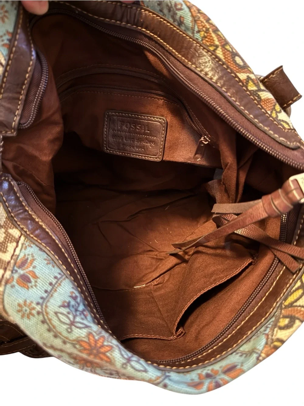 Fossil Boho Patchwork Canvas Tote Bag in Multicolor